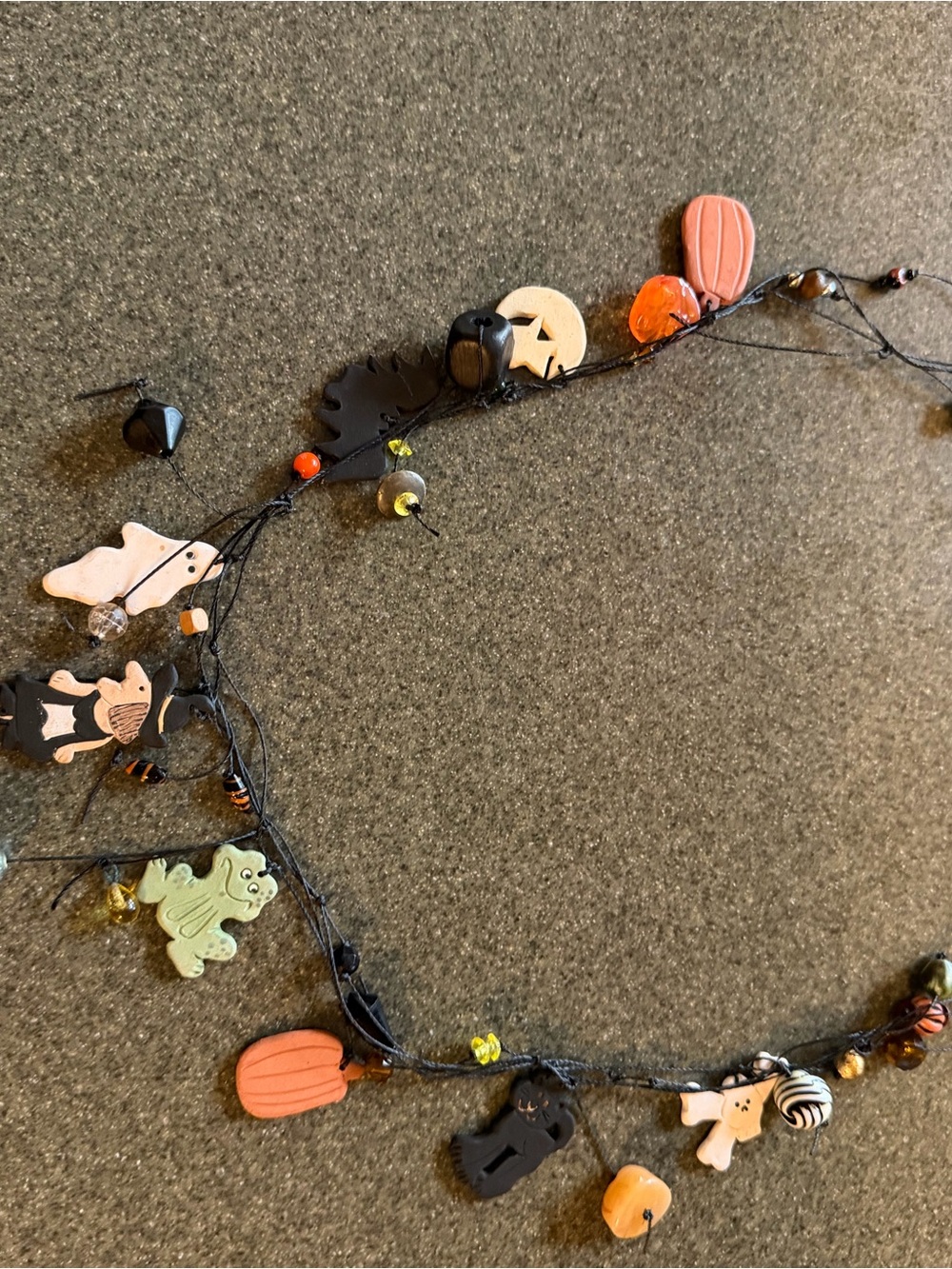 Handcrafted Unique Halloween Charm Necklace in Orange, Black, Green